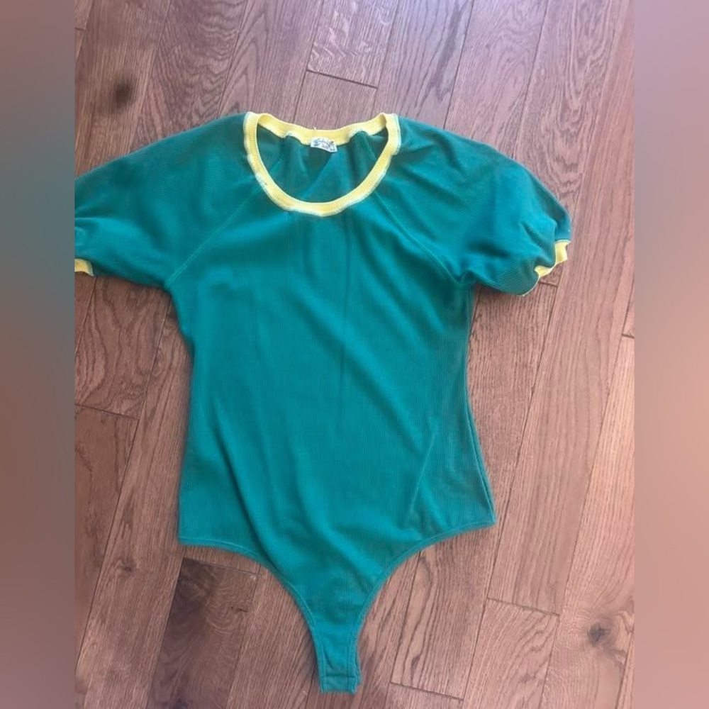Free People Green and Yellow Bodysuit